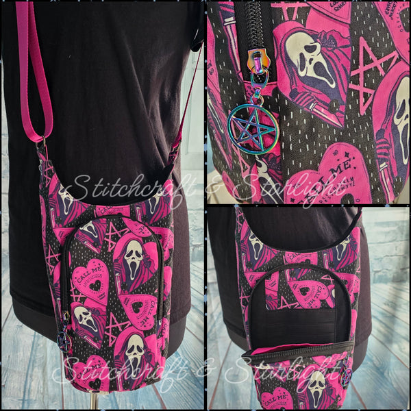 Pink Ghost Mask -Custom print - H2O 2 Go- Water bottle sling bag