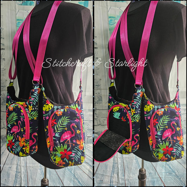 Tropical Pineapples and Flamingos- H2O 2 Go- Water bottle sling bag
