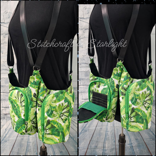 Monstera and Tropical Plants Print -H2O 2 Go- Water bottle sling bag
