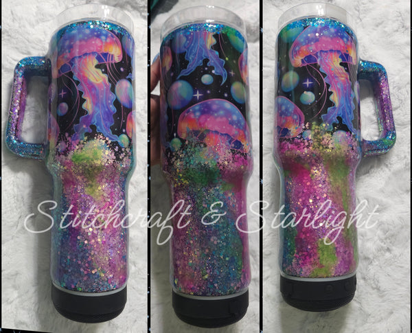 Jellyfish w/Glow swirls- 40oz Traveler Tumbler w/ Speaker