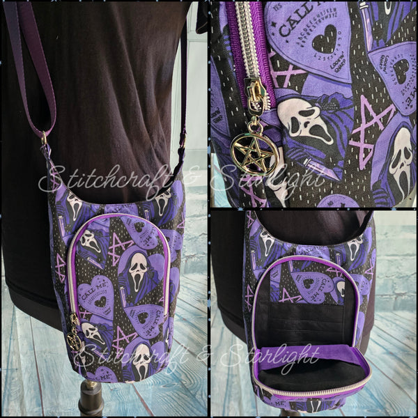 Purple Ghost Mask- Custom print - H2O 2 Go- Water bottle sling bag