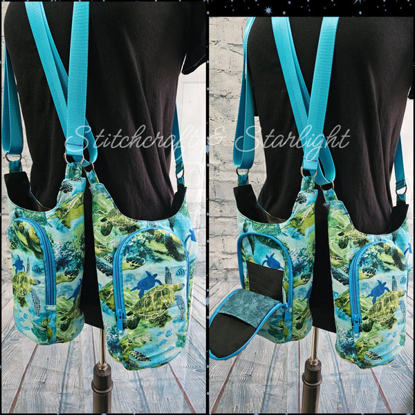 Sea Turtle blues and greens-H2O 2 Go- Water bottle sling bag