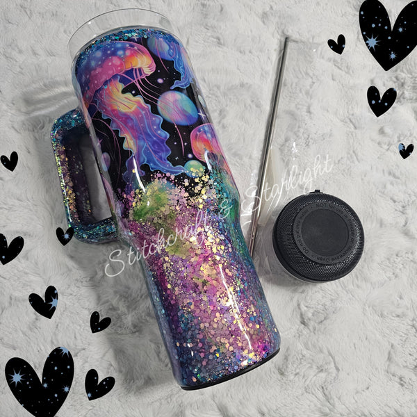 Jellyfish w/Glow swirls- 40oz Traveler Tumbler w/ Speaker