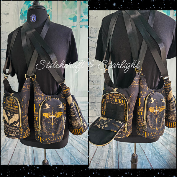 Dragon War College- Gold Colorway -H2O 2 Go- Water bottle sling bag