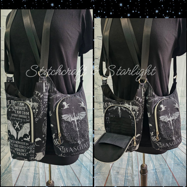 Dragon War College- Grayscale -H2O 2 Go- Water bottle sling bag