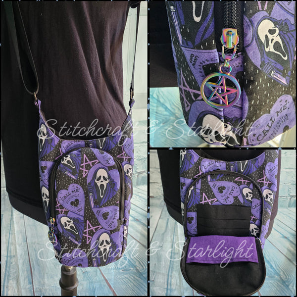 Purple Ghost Mask- Custom print - H2O 2 Go- Water bottle sling bag