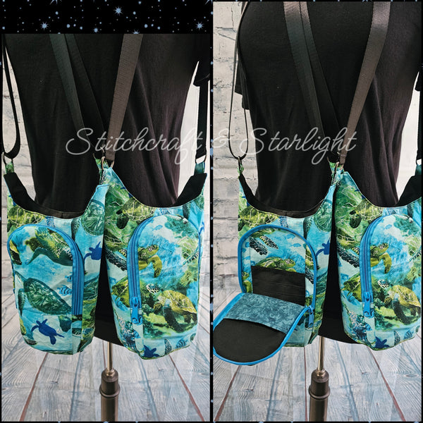 Sea Turtle blues and greens-H2O 2 Go- Water bottle sling bag