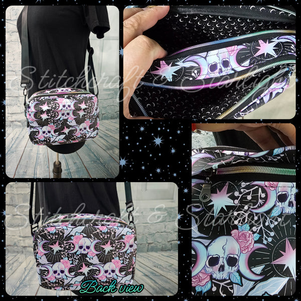 Triple Moon Skulls- Rae Dual Zip Crossbody Bag