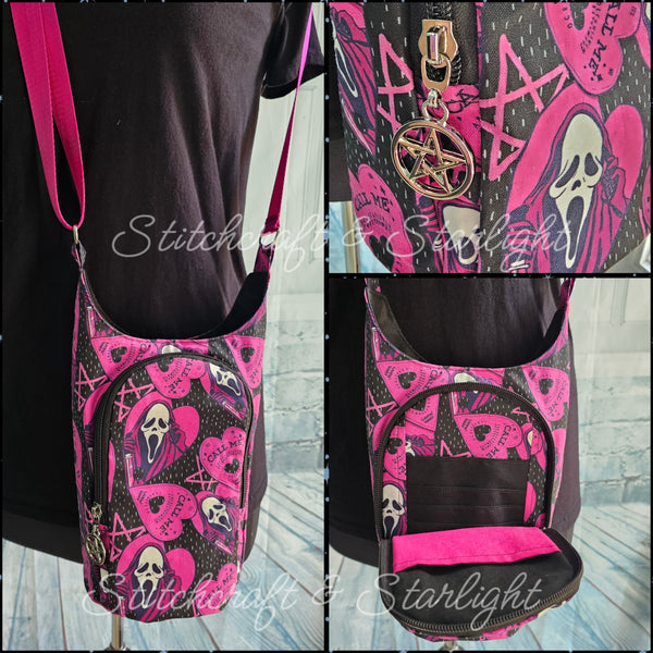 Pink Ghost Mask -Custom print - H2O 2 Go- Water bottle sling bag