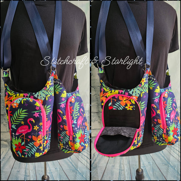 Tropical Pineapples and Flamingos- H2O 2 Go- Water bottle sling bag