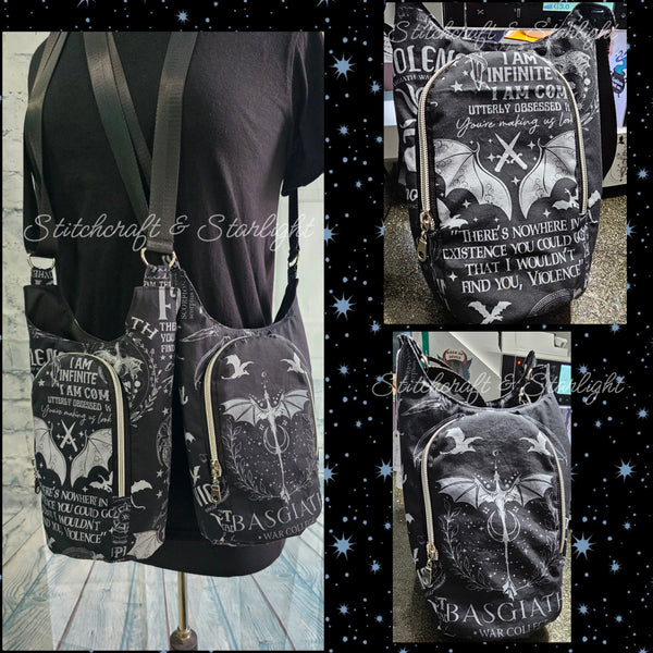 Dragon War College- Grayscale -H2O 2 Go- Water bottle sling bag